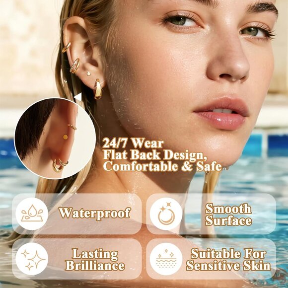 Stylish and Everlasting 14K Gold Plated Earrings for Sensitive Ears - Gift-Ready - Picture 4 of 6